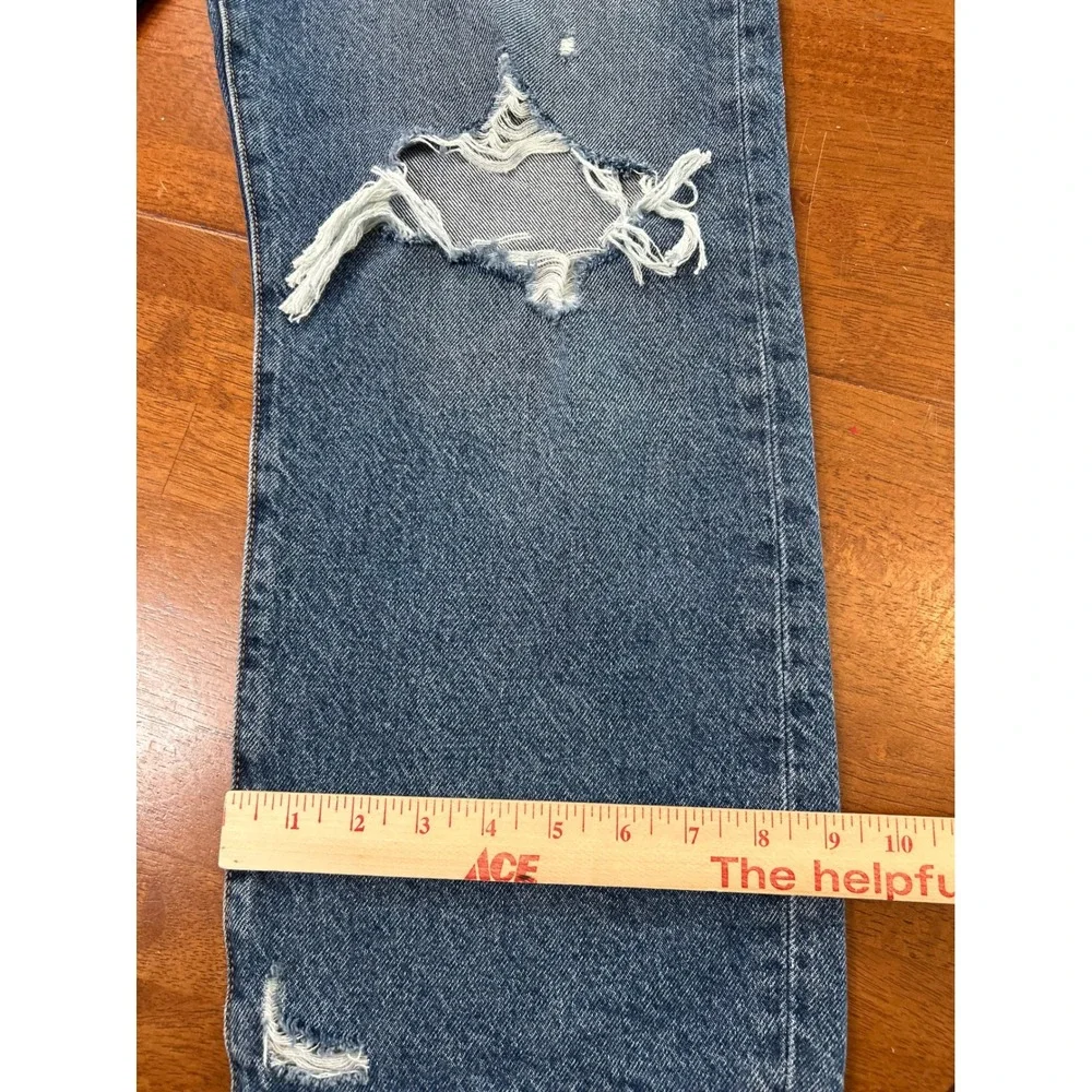 Levi's Ribcage Straight Ankle Jeans Womens 31 Blue Distressed High Rise Denim